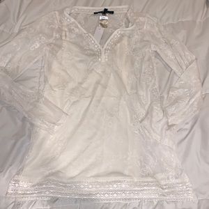 White House Black Market Embroidered Mesh Tunic - XXS